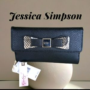 Jessica Simpson Black Wallet with Snake-Print Bow Accent